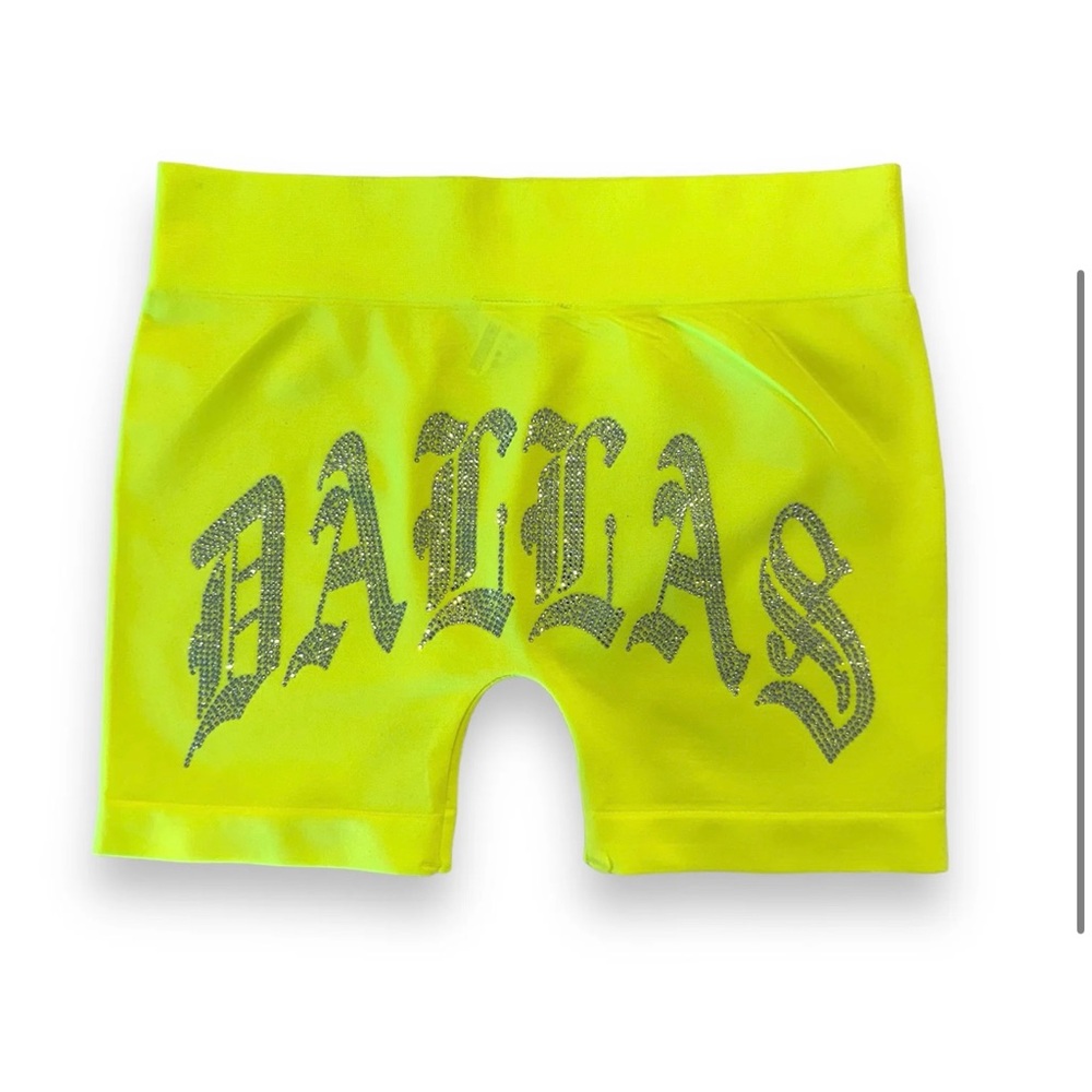 Pre-owned Dallas Rhinestone Bike Short Neon Yellow OS